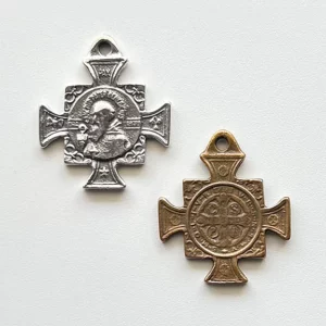 St Benedict Prayer Medallion Pectoral Cros 1 5/8" - SSME1385 - Sterling Silver