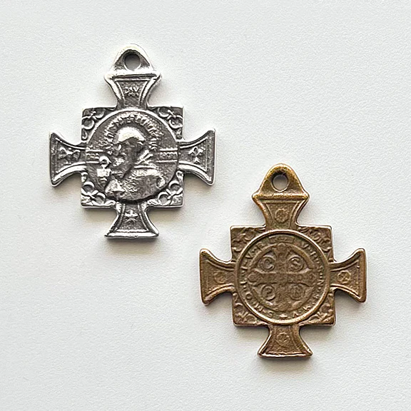 St Benedict Prayer Medallion Pectoral Cros 1 5/8" - SSME1385 - Sterling Silver