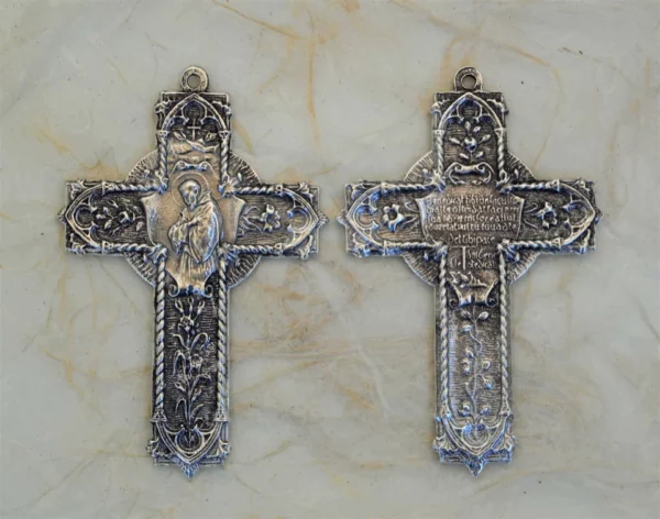 Ornate St Francis Prayer with Flowers and Vines Cross 2 1/2" - SSCR1406 - Bronze