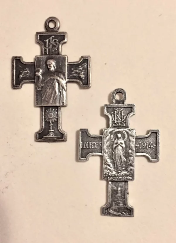 Jesus Holding the World & Mary at Lourdes Cross 1 1/8" - SSCR1528