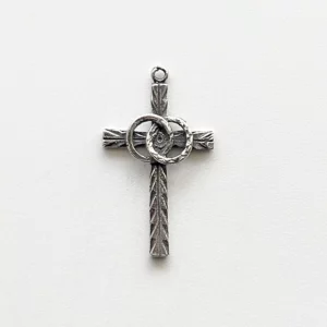 Embellished CROSS with two Wedding Rings 1-3/8" - SSCR1552 - Sterling Silver