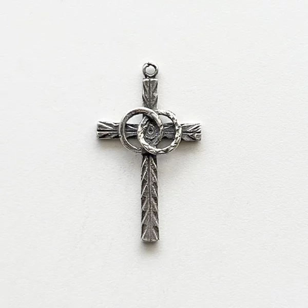 Embellished CROSS with two Wedding Rings 1-3/8" - SSCR1552 - Sterling Silver