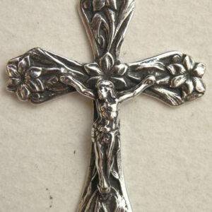 Crucifix with Lilies 1 3/4" - SSCR1162 - Sterling Silver