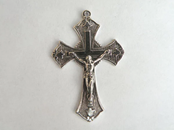 Tulips Crucifix 1 3/4" - SSCR1167 - Sterling Silver