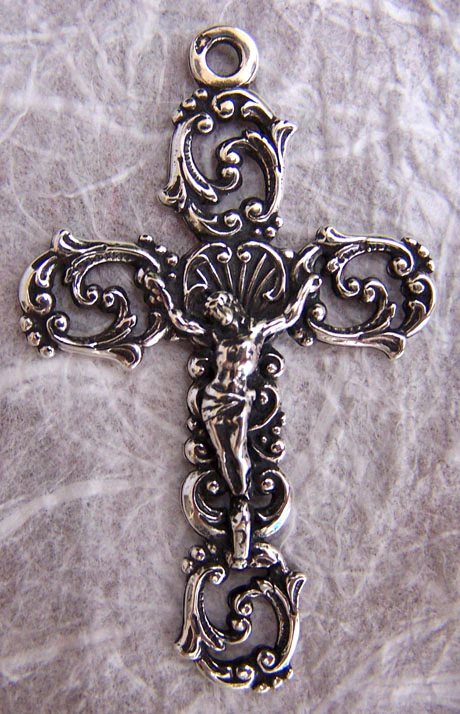 French Scrolls Crucifix 2" - SSCR1202 - Sterling Silver