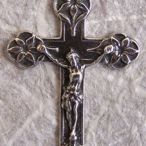 Lilies of the Valley Crucifix 1 3/4" - SSCR1228 - Sterling Silver
