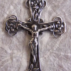 Flowers Crucifix 1 3/4" - SSCR1229 - Sterling Silver
