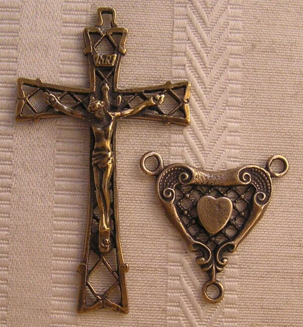 Victorian Heart Rosary Parts, Crucifix and Centerpiece 339-402