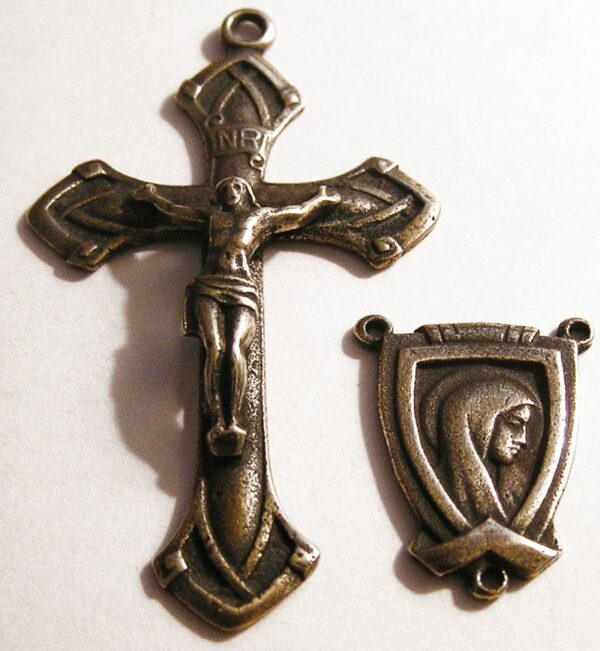 Mens Rosary Parts, Crucifix and Centerpiece 448-482 - Bronze