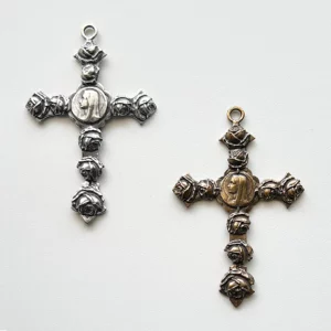 Mary with Roses Cross 2 1/2" - Large SSCR984 - Sterling Silver